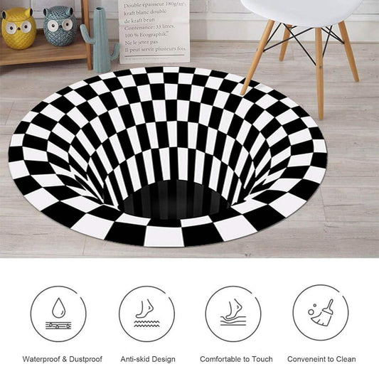 Black & White Checks Round 3D Printed Carpet - Gifts4All