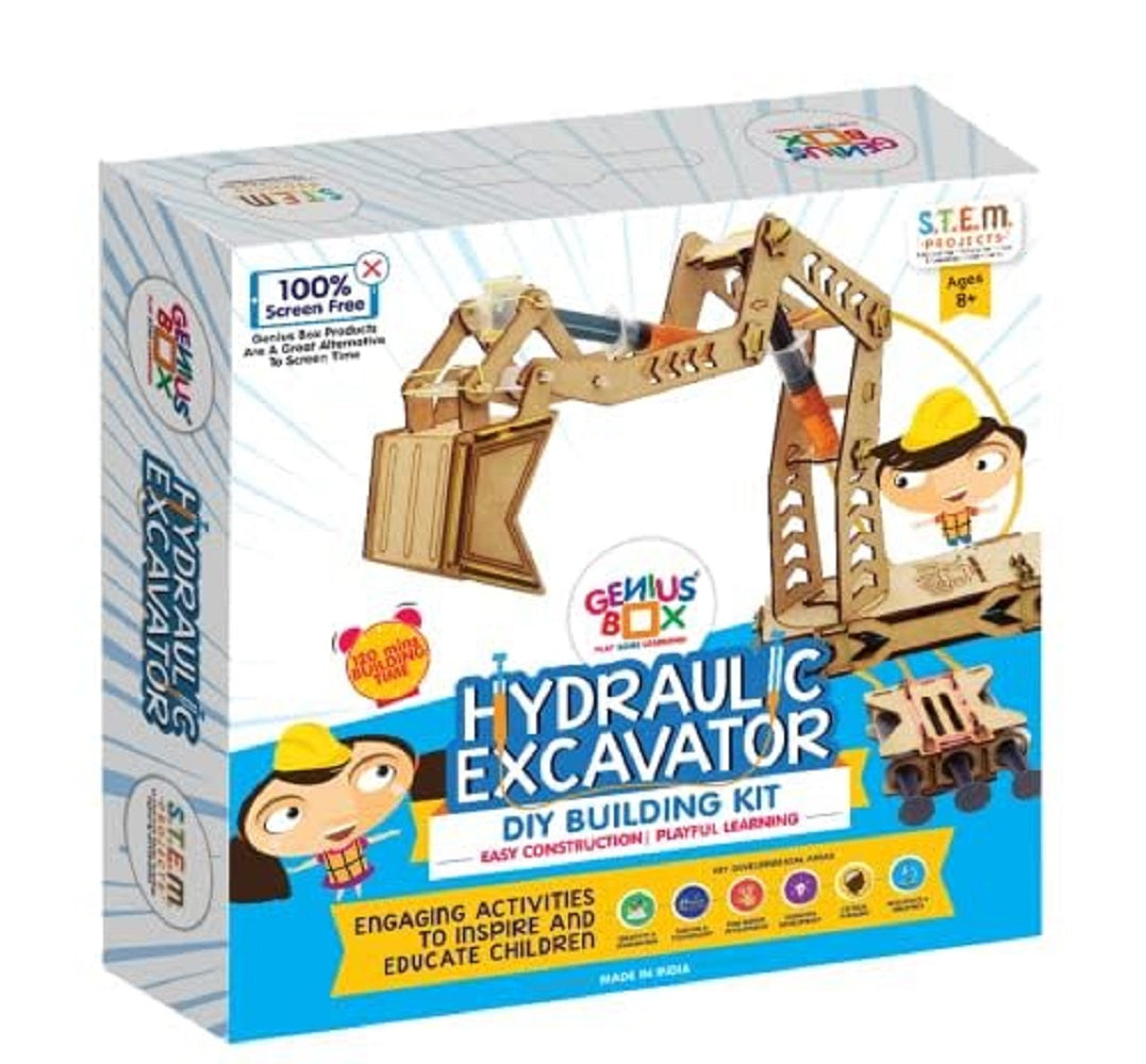 Genius Box Hydraulic Excavator DIY Science Kit for 8+ Year Age, STEM Toy, Learning Kit, Educational and Construction Kit - Gifts4All