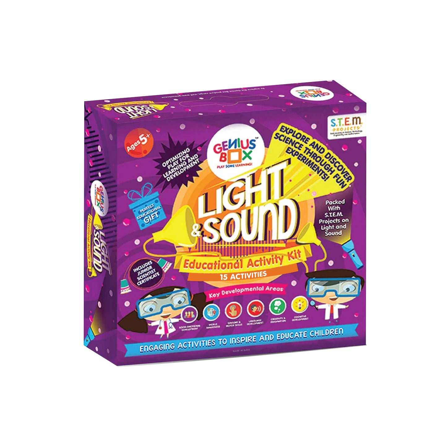 Genius Box - Play some Learning STEM Toy for 5+ Year Age: Light and Sound DIY,Activity Kit, Learning Kit, Educational Kit,Multicolor, Wood;Paper 15 Activity Kit - Gifts4All