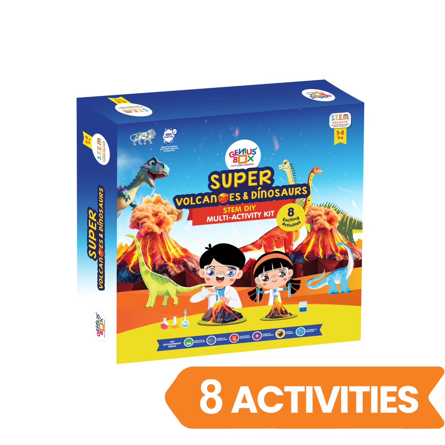 Genius Box Play some Learning Educational Toy for 5+ Year Age Super Volcanoes and Dinosaurs STEM DIY Learning 8 Activity kit - Gifts4All