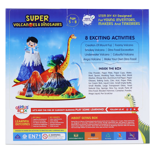 Genius Box Play some Learning Educational Toy for 5+ Year Age Super Volcanoes and Dinosaurs STEM DIY Learning 8 Activity kit - Gifts4All