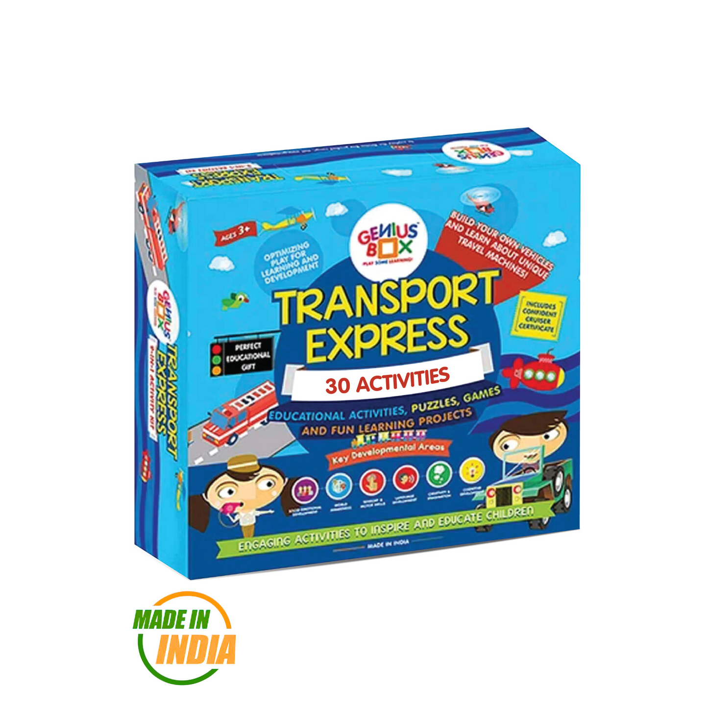 Genius Box - Play some Learning Transport Express Activity Kit,Paper,Multicolor (PLAK0016) 30 Activity Kit - Gifts4All