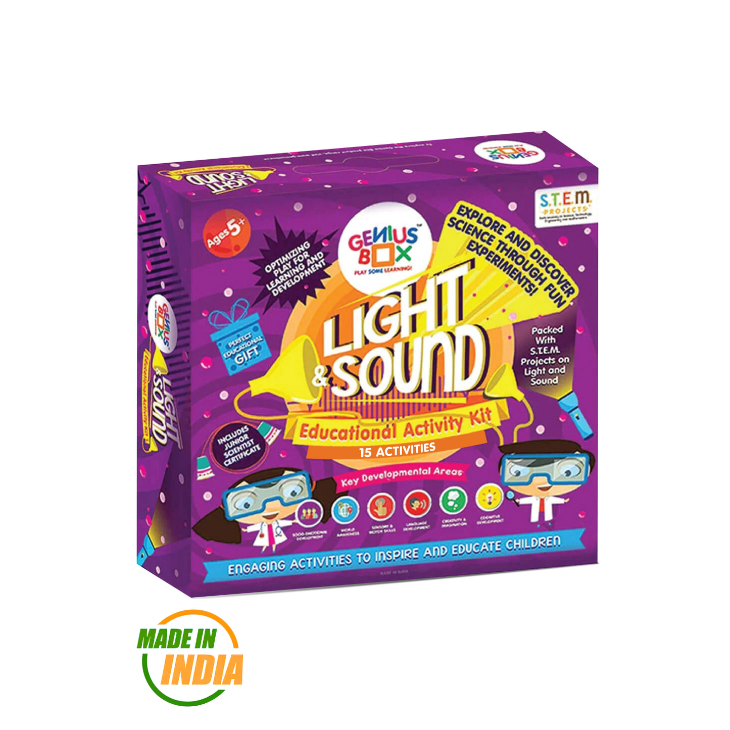 Genius Box - Play some Learning STEM Toy for 5+ Year Age: Light and Sound DIY,Activity Kit, Learning Kit, Educational Kit,Multicolor, Wood;Paper 15 Activity Kit - Gifts4All