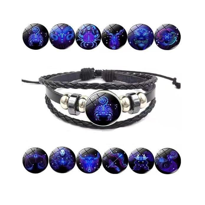 Zodiac Constellation Braided Design Black Leather Bracelet Adjustable - Gifts4All