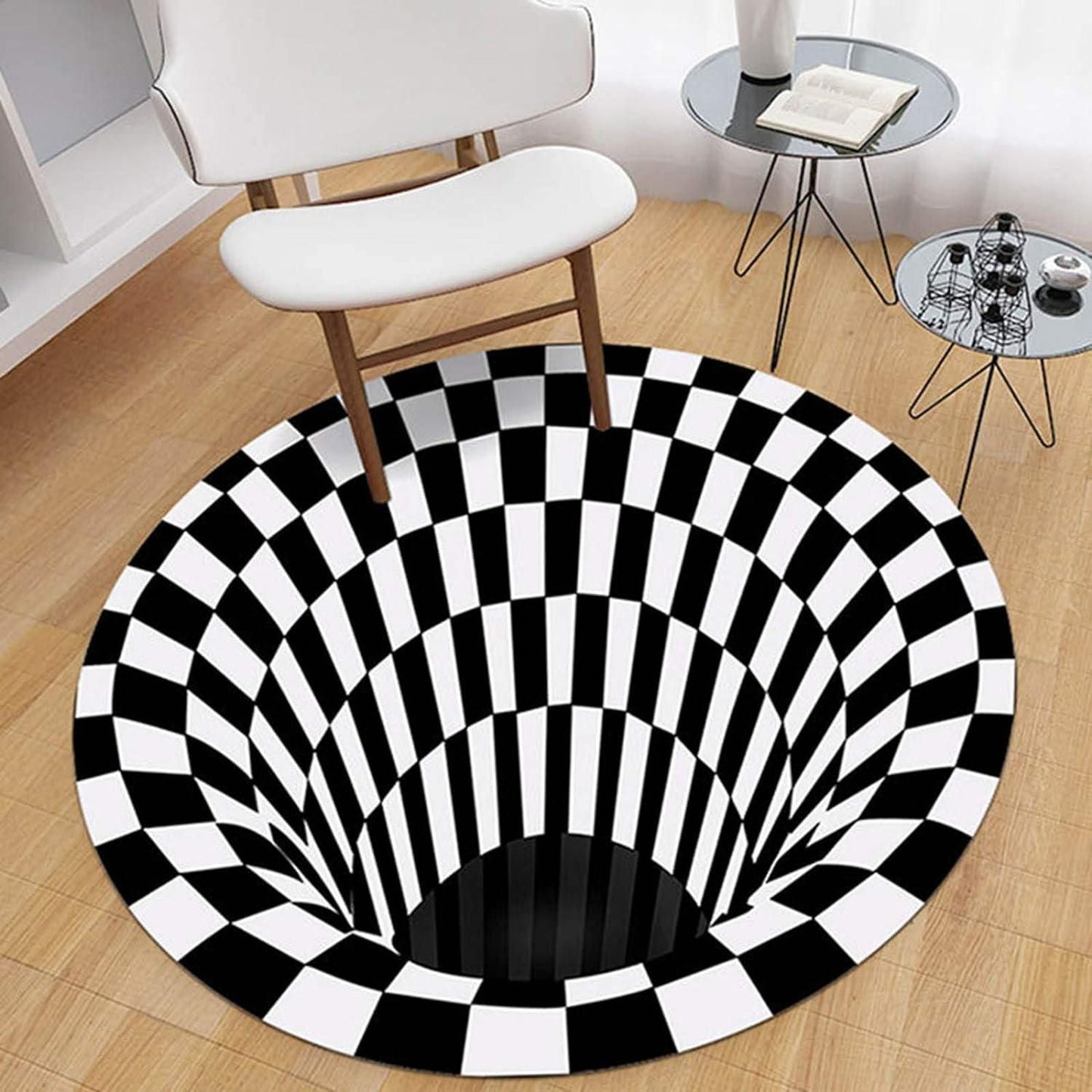 Black & White Checks Round 3D Printed Carpet - Gifts4All