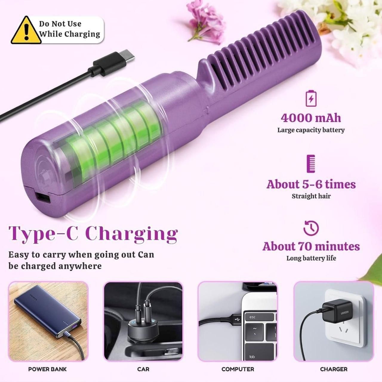 Meneflix Portable Mini Hair Straightener Cordless Rechargeable Mini Adjustable Hair Straightener Hot Comb - Gifts4All