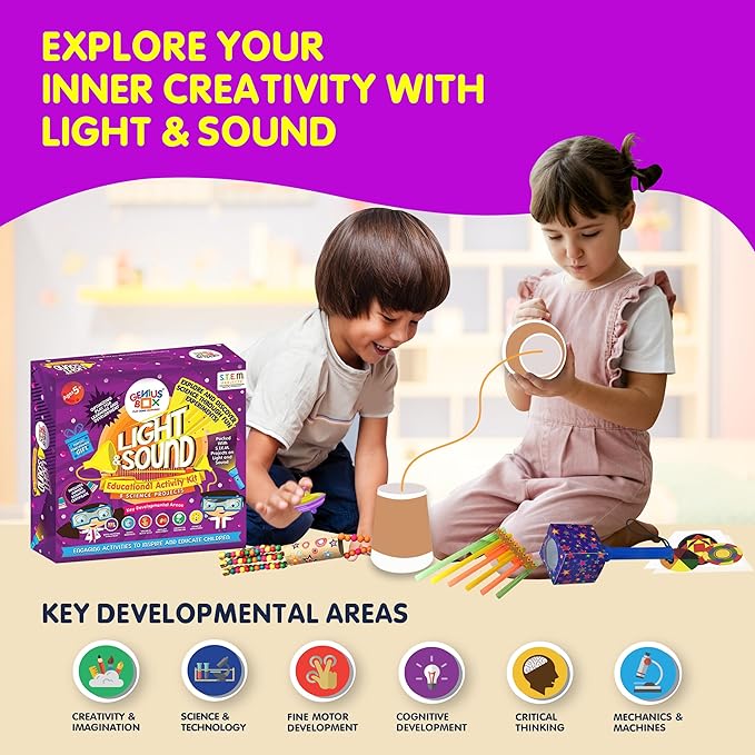 Genius Box - Play some Learning STEM Toy for 5+ Year Age: Light and Sound DIY,Activity Kit, Learning Kit, Educational Kit,Multicolor, Wood;Paper 15 Activity Kit - Gifts4All