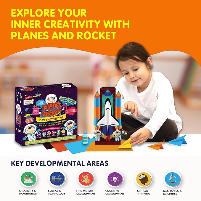 Genius Box Educational Toy for 5+ Year Age: Planes and Rockets DIY, Activity Kit, Learning Kit, Educational Kit, STEM Toy 20 Activity Kit - Gifts4All