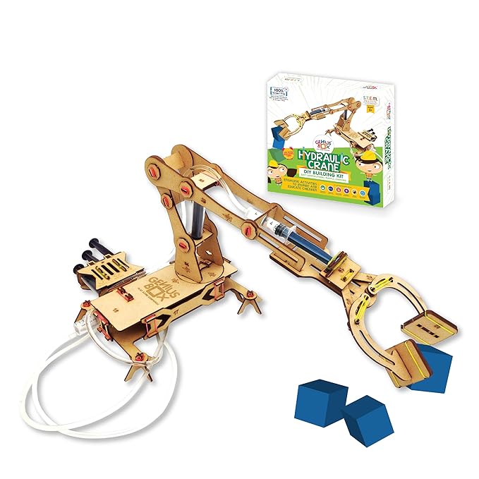 Genius Box Hydraulic Crane Fun Toy DIY Science Kit for Kids 8years and Up, STEM Toy, Learning Kit, Educational and Construction Based Activity Game