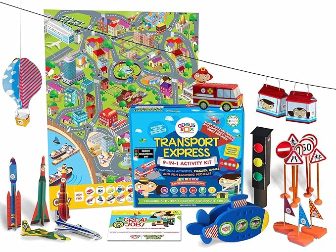 Genius Box - Play some Learning Transport Express Activity Kit,Paper,Multicolor (PLAK0016) 30 Activity Kit - Gifts4All