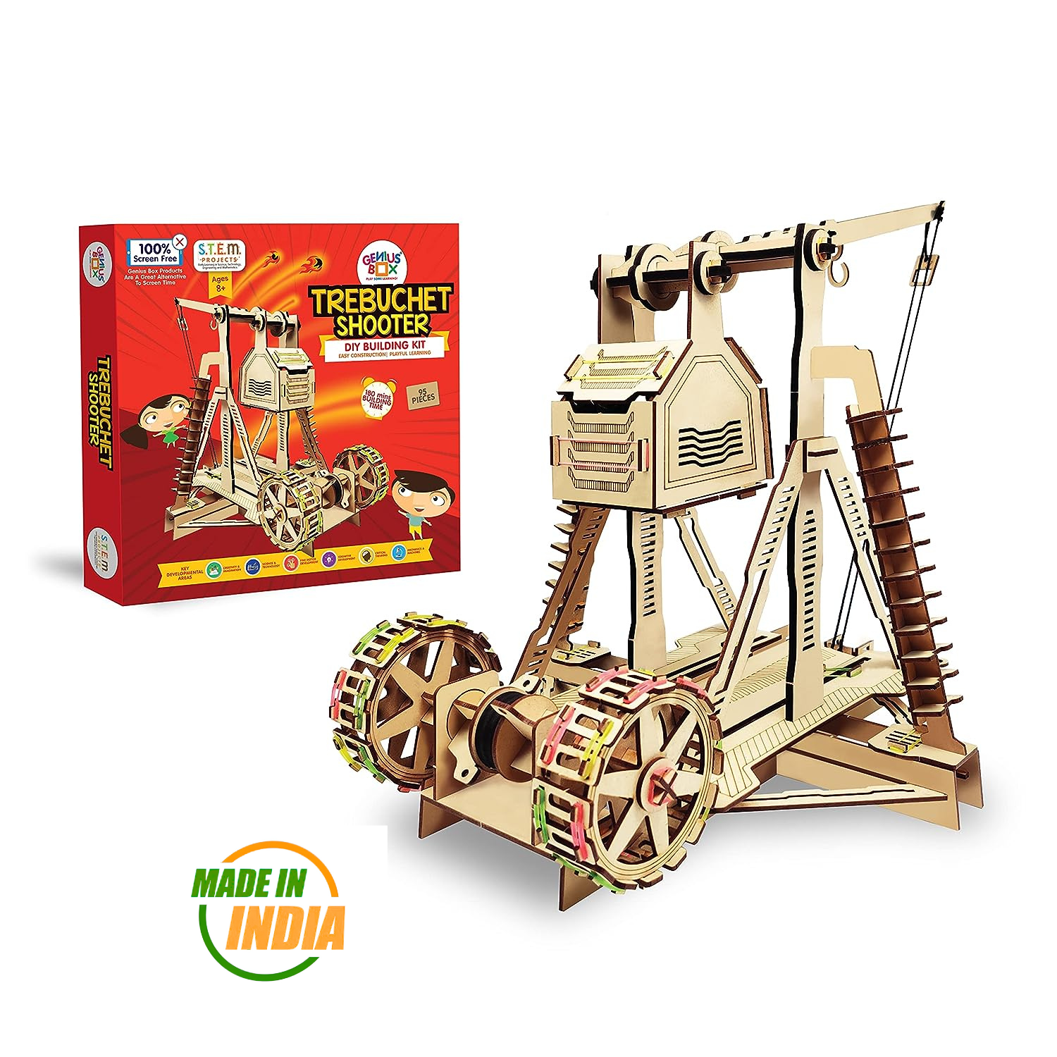 Genius Box Trebuchet Shooter DIY STEM Educational Toy and Construction Based Activity Game kit for Kids 8 to 14, Best Science Project kit Gift for Boys & Girls.