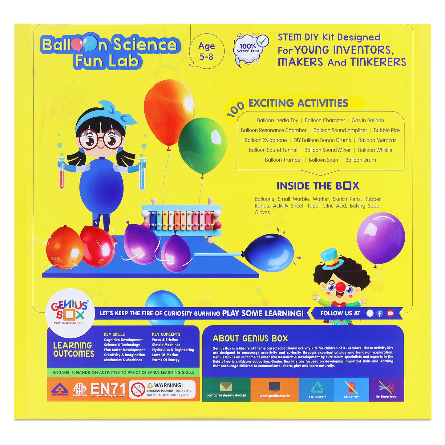 Genius Box  Play some Learning Educational Toy  for 5+ Year Age Baloon Science Fun Lab Kit STEM DIY Learning 100 Multi Activity kit - Gifts4All