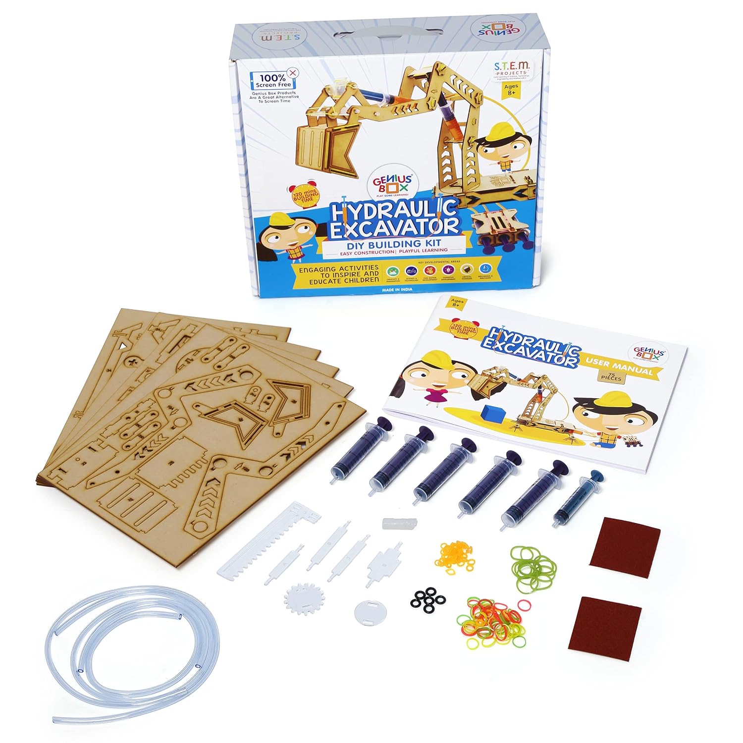 Genius Box Hydraulic Excavator DIY Science Kit for 8+ Year Age, STEM Toy, Learning Kit, Educational and Construction Kit