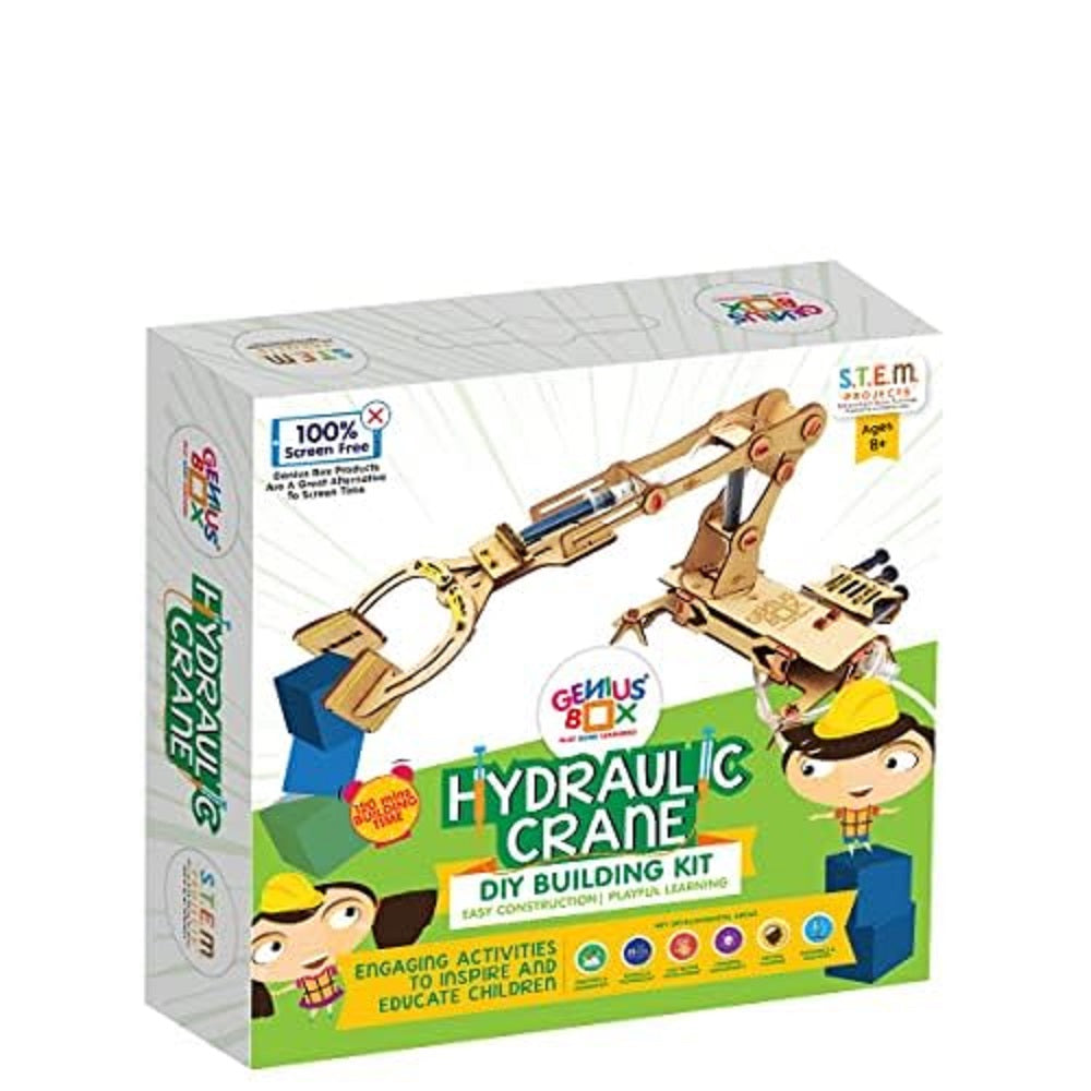 Genius Box Hydraulic Crane Fun Toy DIY Science Kit for Kids 8years and Up, STEM Toy, Learning Kit, Educational and Construction Based Activity Game