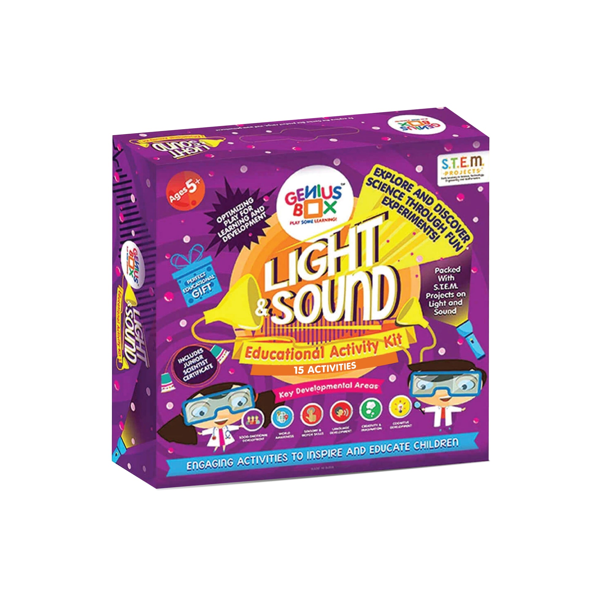 Genius Box - Play some Learning STEM Toy for 5+ Year Age: Light and Sound DIY,Activity Kit, Learning Kit, Educational Kit,Multicolor, Wood;Paper 15 Activity Kit