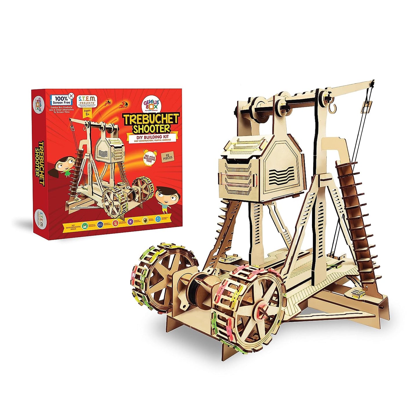 Genius Box Trebuchet Shooter DIY STEM Educational Toy and Construction Based Activity Game kit for Kids 8 to 14, Best Science Project kit Gift for Boys & Girls. - Gifts4All