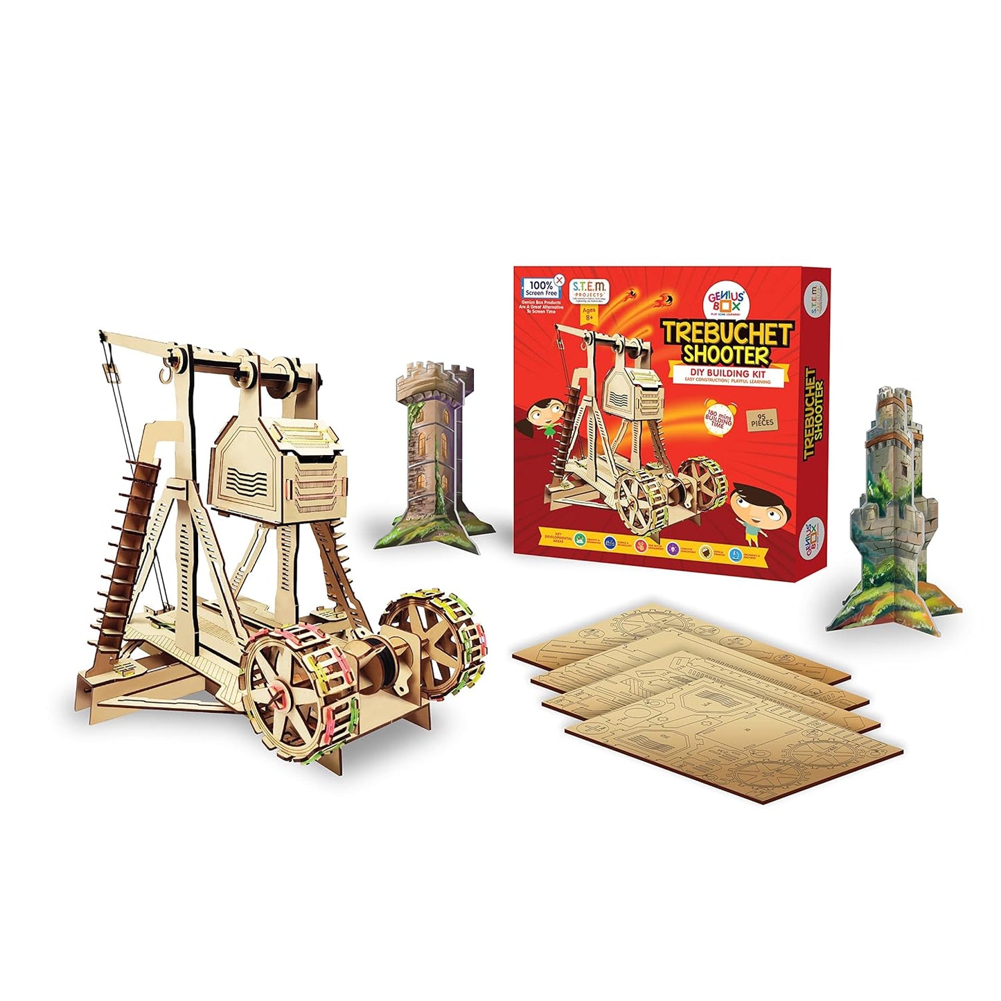 Genius Box Trebuchet Shooter DIY STEM Educational Toy and Construction Based Activity Game kit for Kids 8 to 14, Best Science Project kit Gift for Boys & Girls. - Gifts4All